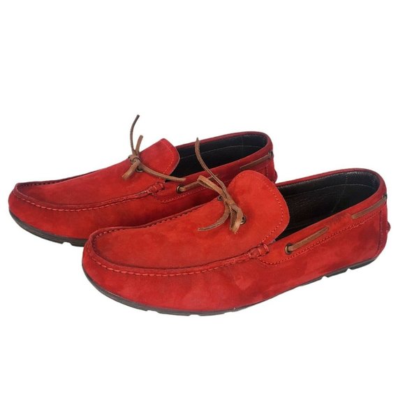 Benissimo Italian  Driving Loafer Slip On Suede Leather Red - Picture 1 of 12